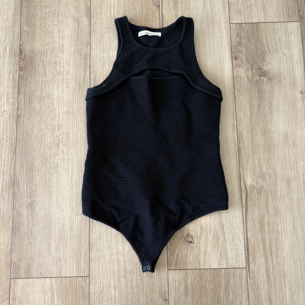 Abercrombie & Fitch Womens Black Rib Crew Neck Tank Bodysuit Size‎ S Thick